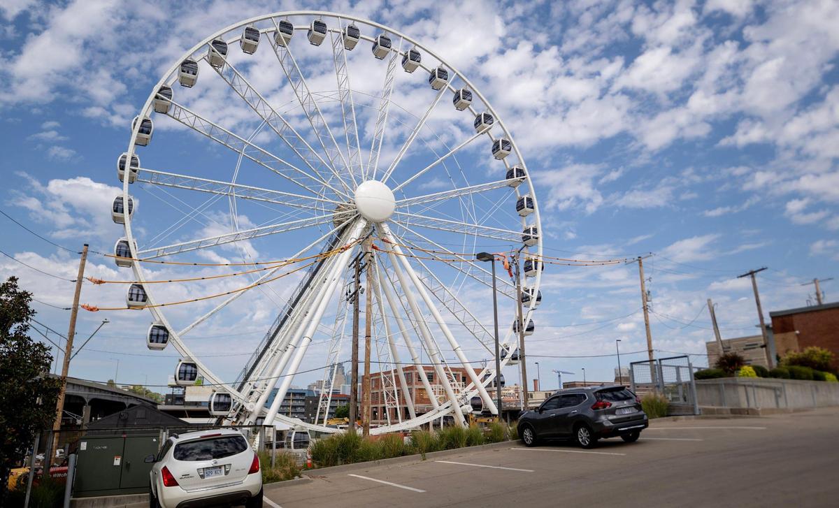 Work continues on the KC Wheel, a 150-foot tall ferris wheel with 36 climate-controlled gondolas, on Tuesday, Sept. 26, 2023, in Kansas City.