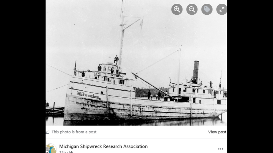 The lost wreck of a sunken steamship, named Milwaukee, has been found in Michigan, photos show.