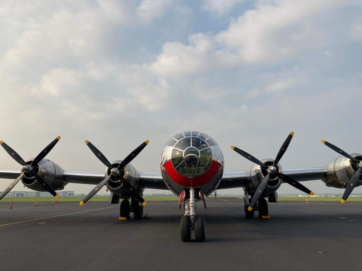 A Boeing B-29 Superfortress, dubbed “Doc,” is on display Friday, Saturday and Sunday, and available for paid rides outside the Commemorative Air Force hanger, 6 Aero Plaza, at the New Century AirCenter in Johnson County.