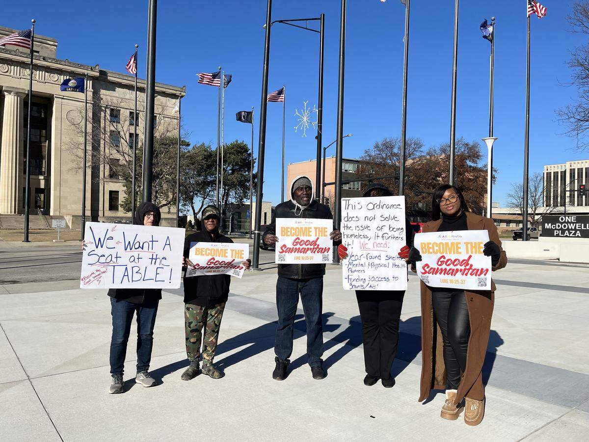 Several residents gathered in Kansas City, Kansas, Wednesday morning to protest against the county’s newest ordinance which criminalized camping, impacting the homeless population.