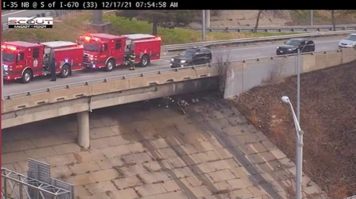Grass fire along Interstate 35 near downtown Kansas City.
