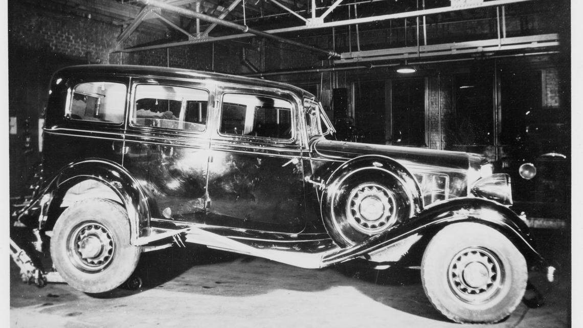 John Gadwood and his associates used this Chrysler and two other cars to travel to the delicatessen where they confronted and shot sheriff’s deputy Lee Flacy. After Flacy was wounded, he returned fire on his assailants, who fled the scene in this car.