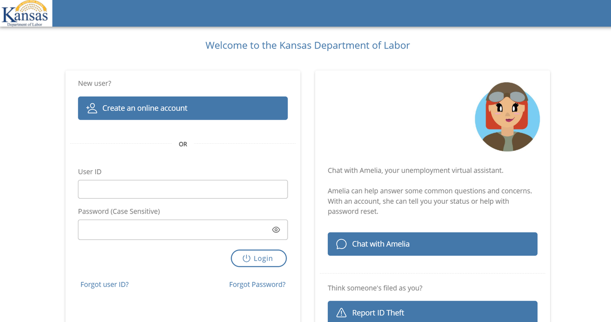 Screenshot of the new Kansas unemployment insurance online portal.