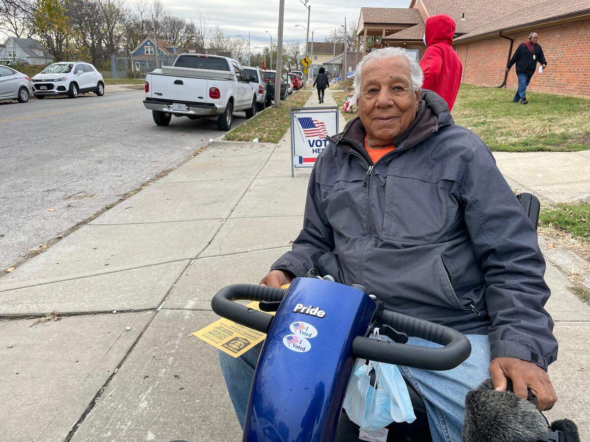 George Rowles Sr., a 91-year-old veteran of the Korean War, rolled into Mt. Sinai Missinary Baptist Church in Kansas City, Missouri, on Tuesday morning to cast his ballot, an act he said always makes him feel patriotic.