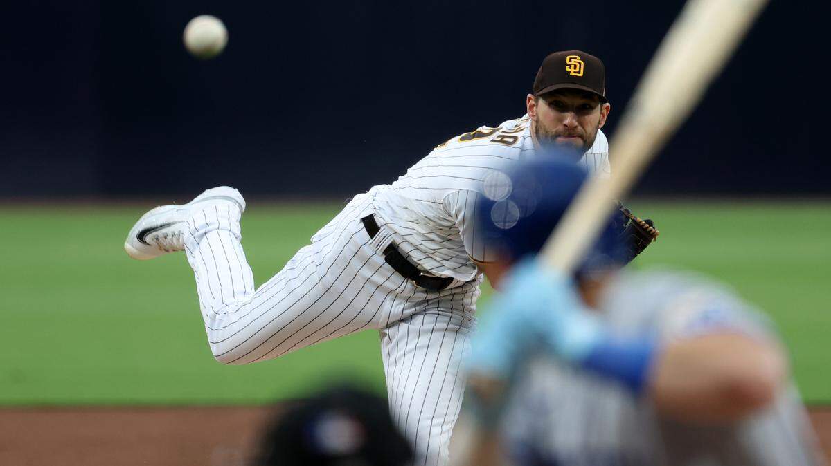 San Diego Padres starting pitcher Michael Wacha (52) throws a pitch during the second inning against the Kansas City Royals at Petco Park on May 15, 2023.