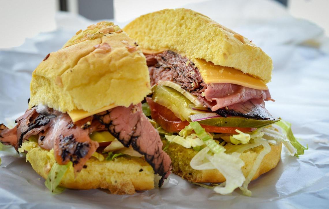 The Hook Em’ Up sandwich at M&M Bakery & Deli includes slices of pepper beef, turkey ham and cheese.
