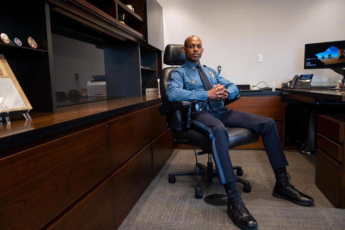 Interim Police Chief Joe Mabin in his office at Kansas City Police Headquarters.