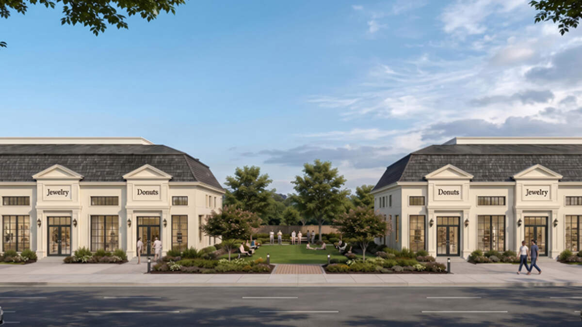 Renderings of The Row at Uptown, a proposed new development of town homes and commercial space at 133rd Street and Black Bob Road. Developers designed the buildings in French Renaissance architecture.