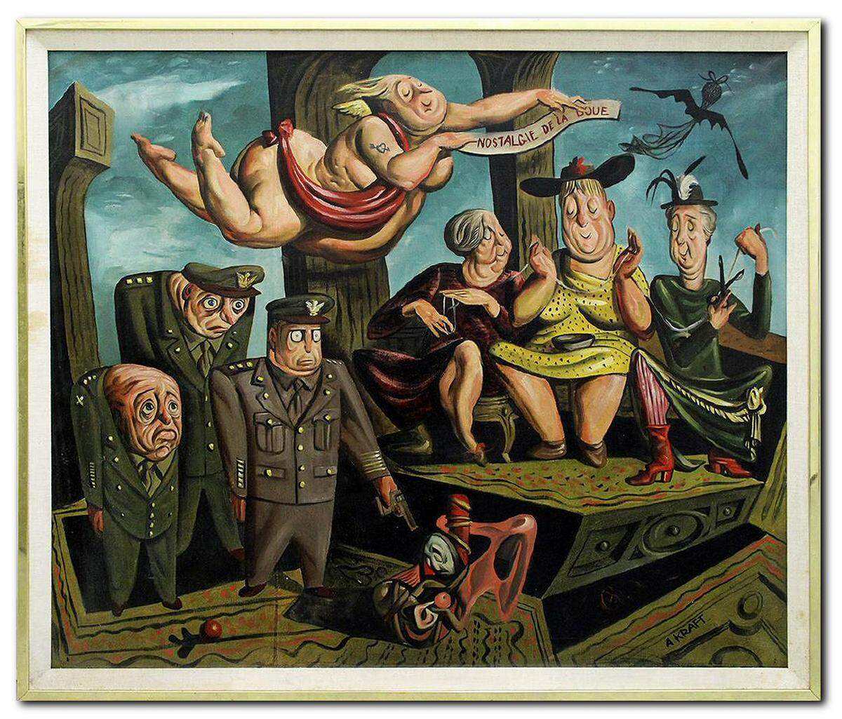 Kraft’s “Nostalgie De La Boue” exemplifies his surrealist tendencies in the 1940s.