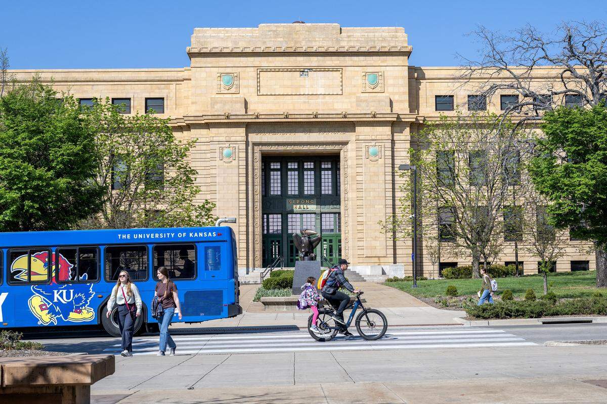 Strong Hall is pictured at the University of Kansas on Monday, April 6, 2026, in Lawrence.