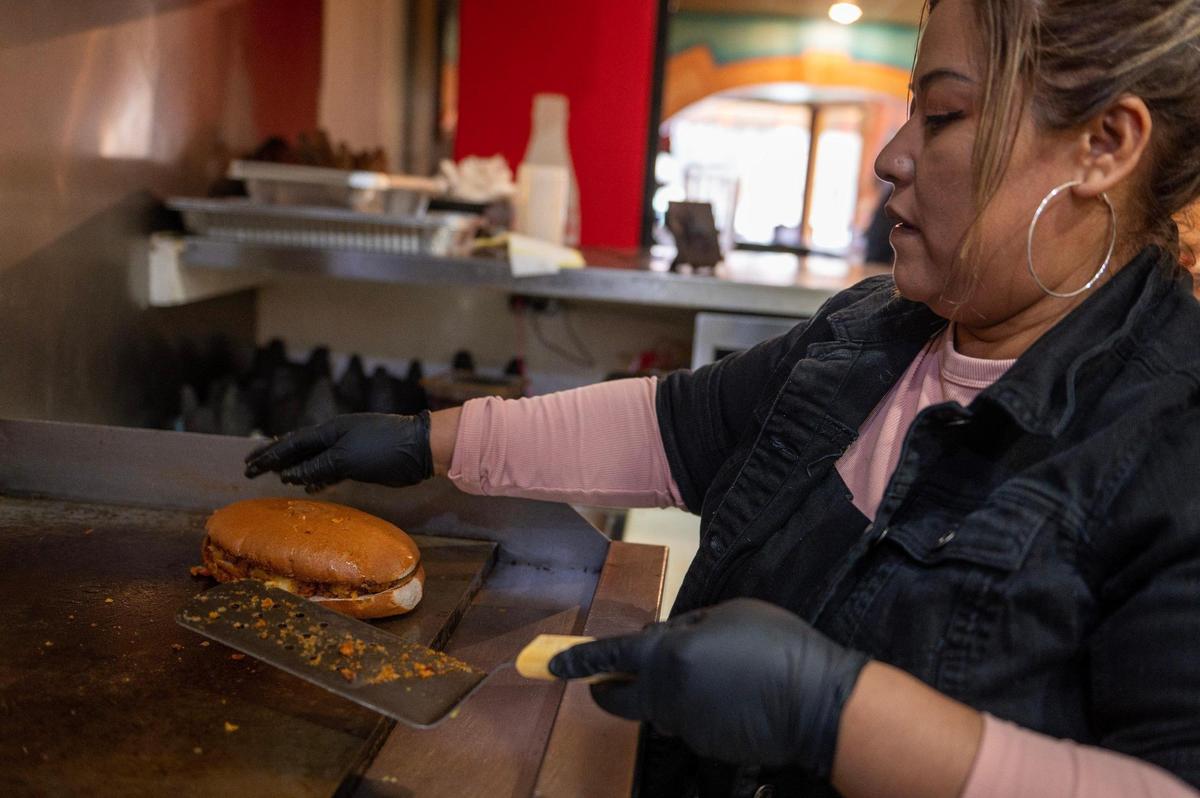 Alicia Guillen, owner of The Corner Mexican Food, prepares a vegan pambazo.