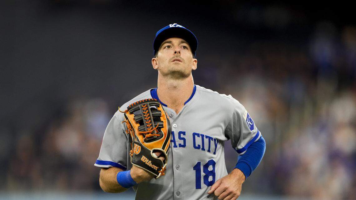 Kansas City Royals right fielder Mike Yastrzemski (18) runs to the dugout during the fifth inning of an MLB game against the Toronto Blue Jays at Rogers Centre on Aug. 1, 2025.