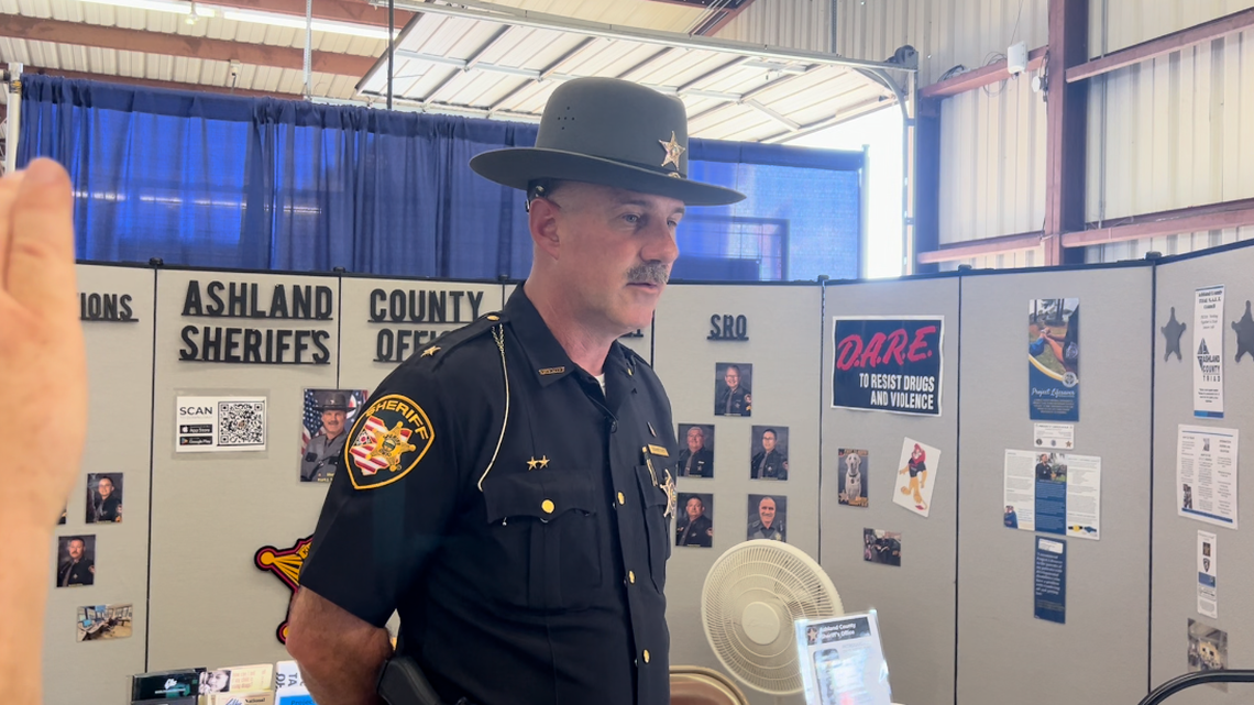 Ashland County Sheriff Kurt Schneider speaks about the removal of a democratic party booth from an Ohio fair.