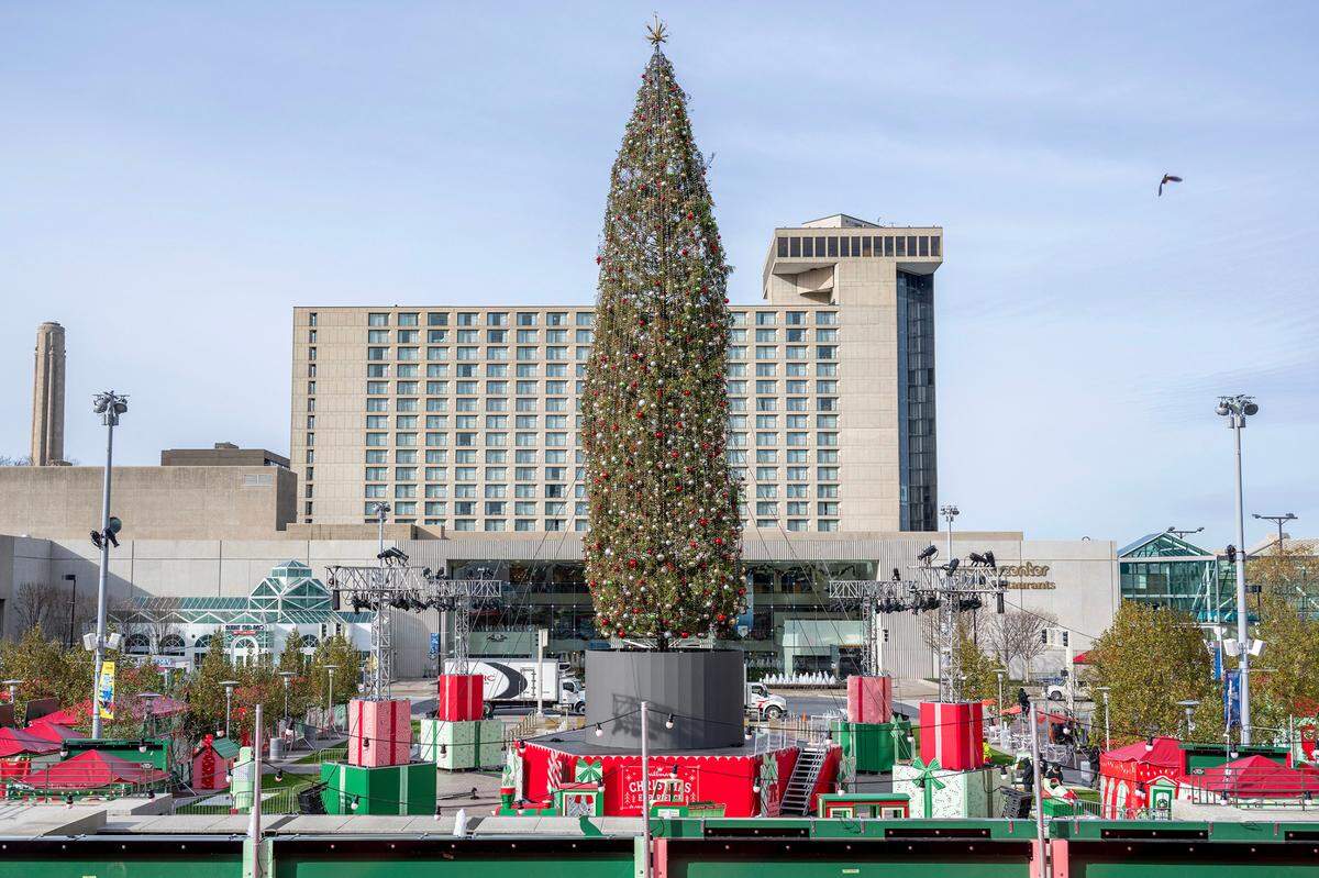 Holiday displays, booths, and the mayor’s holiday tree are seen for the Hallmark Christmas Experience at Crown Center on Tuesday, Nov. 26, 2024, in Kansas City.