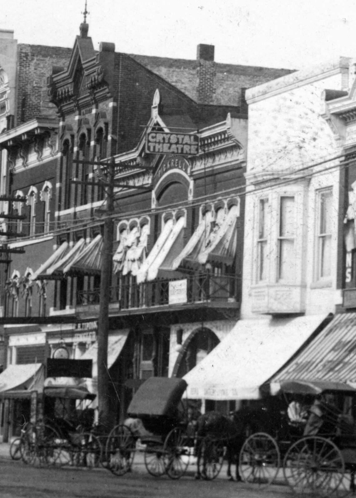 Pickrell Building with Crystal Theatre sign, circa 1915.