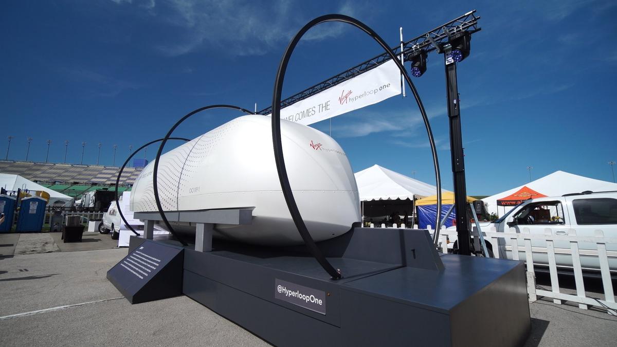 The Virgin Hyperloop One pod was on display at the American Royal World Series of Barbecue at the Kansas Speedway in September.