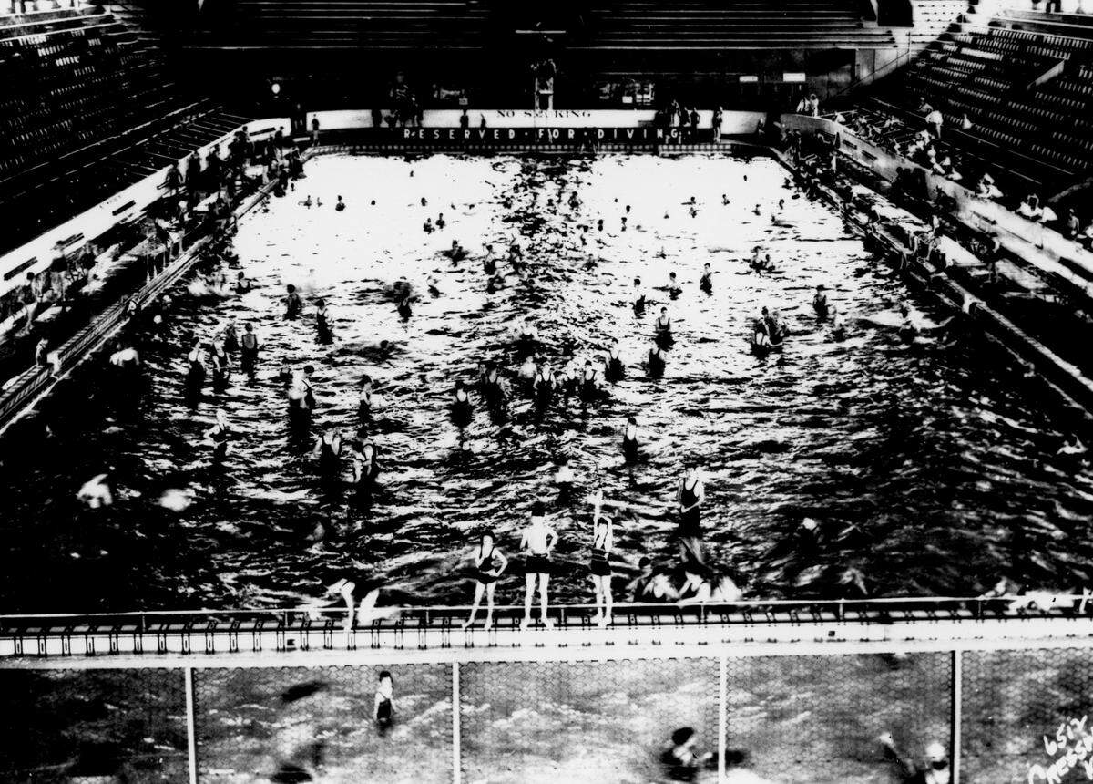 Pla-Mor built what was billed as the largest swimming pool west of the Mississippi under the ice rink so that area could be used year-round.