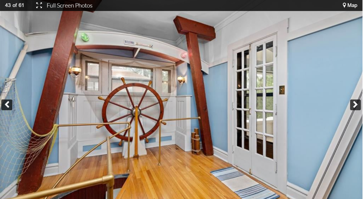 The ship-themed room in 3232 Windsor Ave. This historic home near the Kansas City Museum in the Northeast includes an indoor pool and a ship’s wheel. Screenshot from the Kansas City Regional Association of Realtors website. Feb. 9, 2024.
