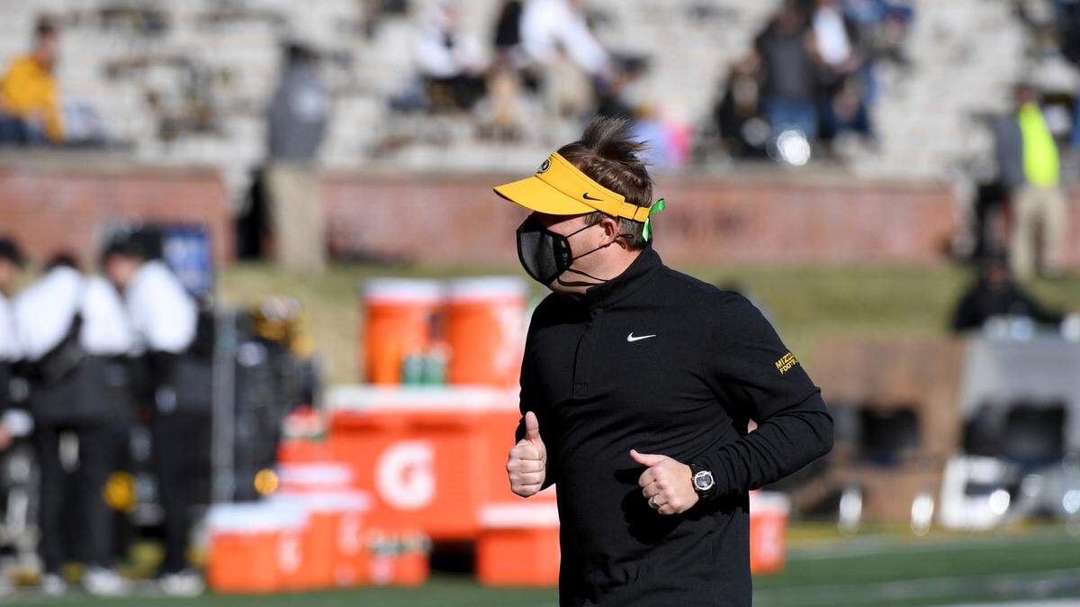 Missouri head coach Eliah Drinkwitz is seen before an NCAA college football game against Arkansas Saturday, Dec. 5, 2020, in Columbia, Mo. (AP Photo/L.G. Patterson)