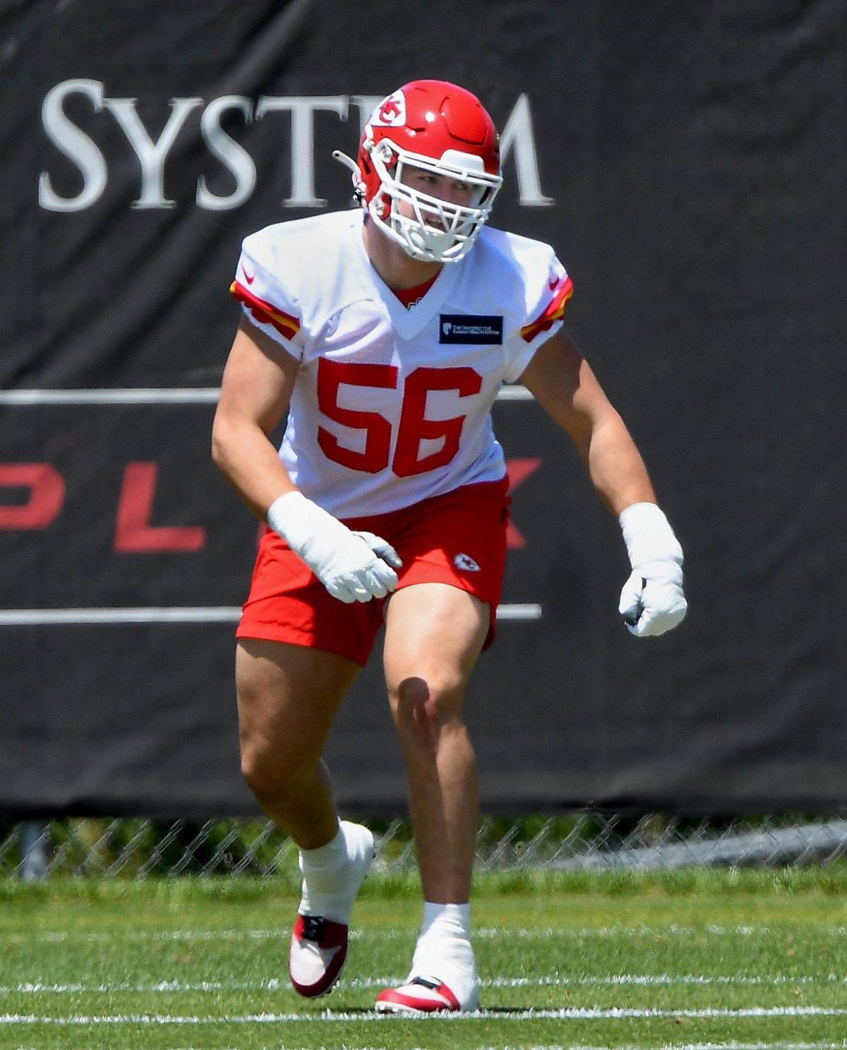 Defensive end George Karlaftis participated on the first day of the Kansas City Chiefs’ rookie minicamp at the training facility Saturday, May 7, 2022.
