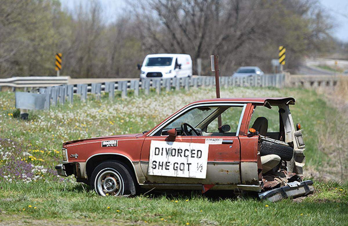 Says Danny O'Neal, whose land the car sits on: "If you go to Kansas City, or anywhere around, and ask about this town, they have no clue where it's at. But if you ask them, 'You remember that little half-car that's off 56?' 'Yeah!' 'Well, that's that little town.'"