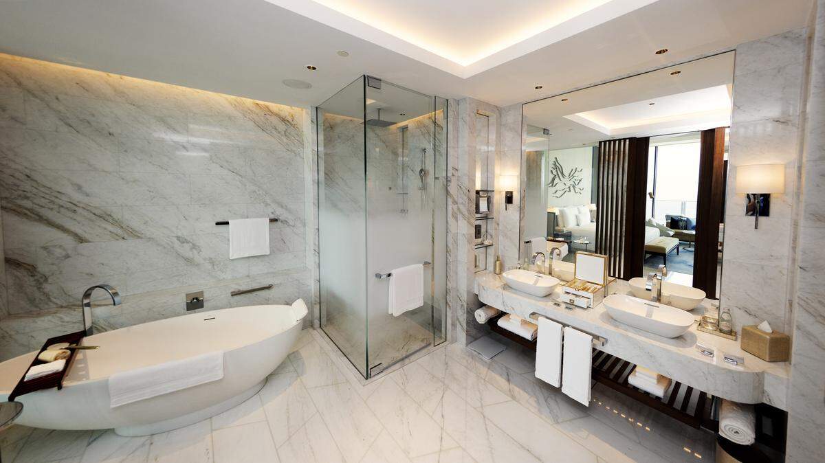 A beautiful marbled bathroom.