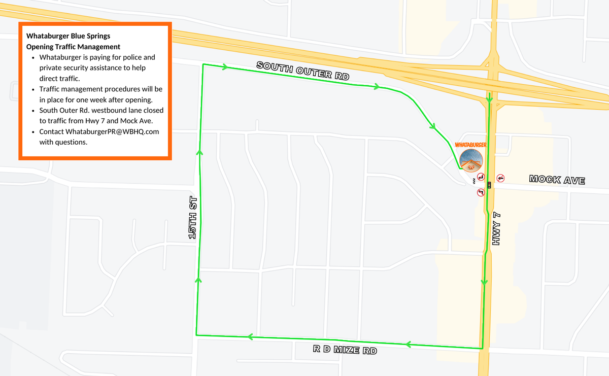 The traffic plan for Whataburger’s opening day in Blue Springs