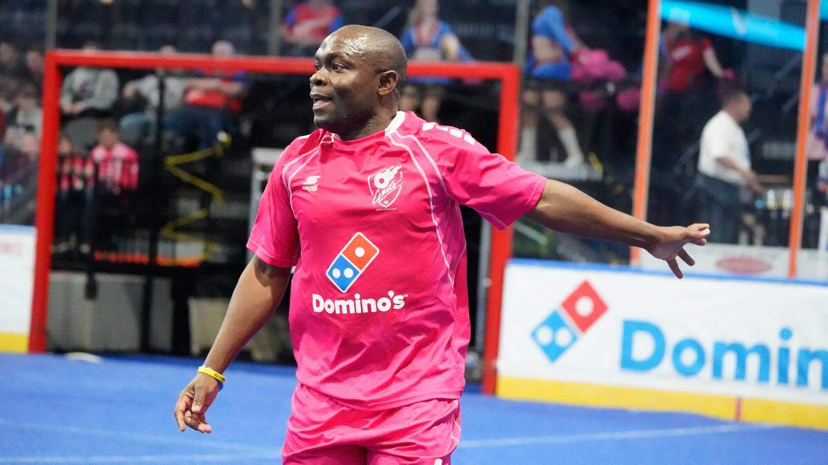 Kansas City Comets player/coach Leo Gibson is shown wearing last year’s pink jersey. This year’s Pink Game is Saturday; after the game, the jerseys worn by the Comets will be auctioned off as a fundraiser.