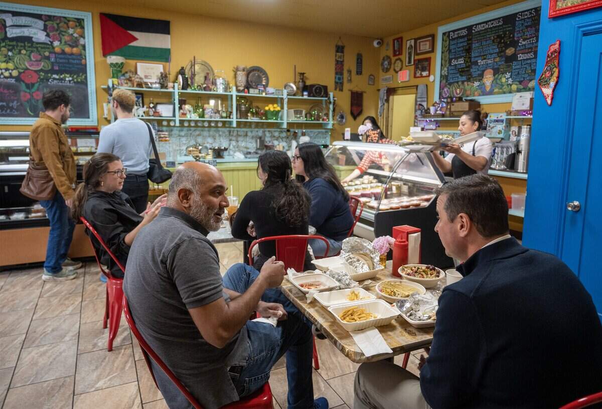 Customers dine over the lunch hour at Baba's Pantry, an authentic Palestinian-American deli and cafe, on Tuesday, May 19, 2026, in Kansas City.