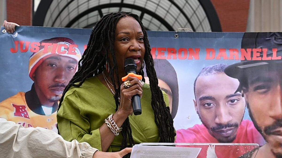 “There’s no defense here, “ said Gwen Grant, President and CEO of the Urban League of Greater Kansas City, on Tuesday, Sept. 5, 2023, of ex-Kansas City Police Det. Eric DeValkenaer, who seeking a new trial or to have his conviction overturned in the 2019 shooting death of Cameron Lamb, a Black man.  A rally was held outside the Missouri Court of Appeals, Western District, as the hearing for DeValkenaer was being underway. 