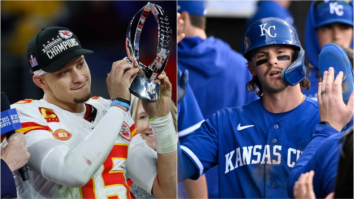 A historic 24 hours in Kansas City sports involved Patrick Mahomes (left) and the Chiefs heading to Las Vegas for Super Bowl LVIII and Bobby Witt Jr. (right) signing an extension with the Royals.