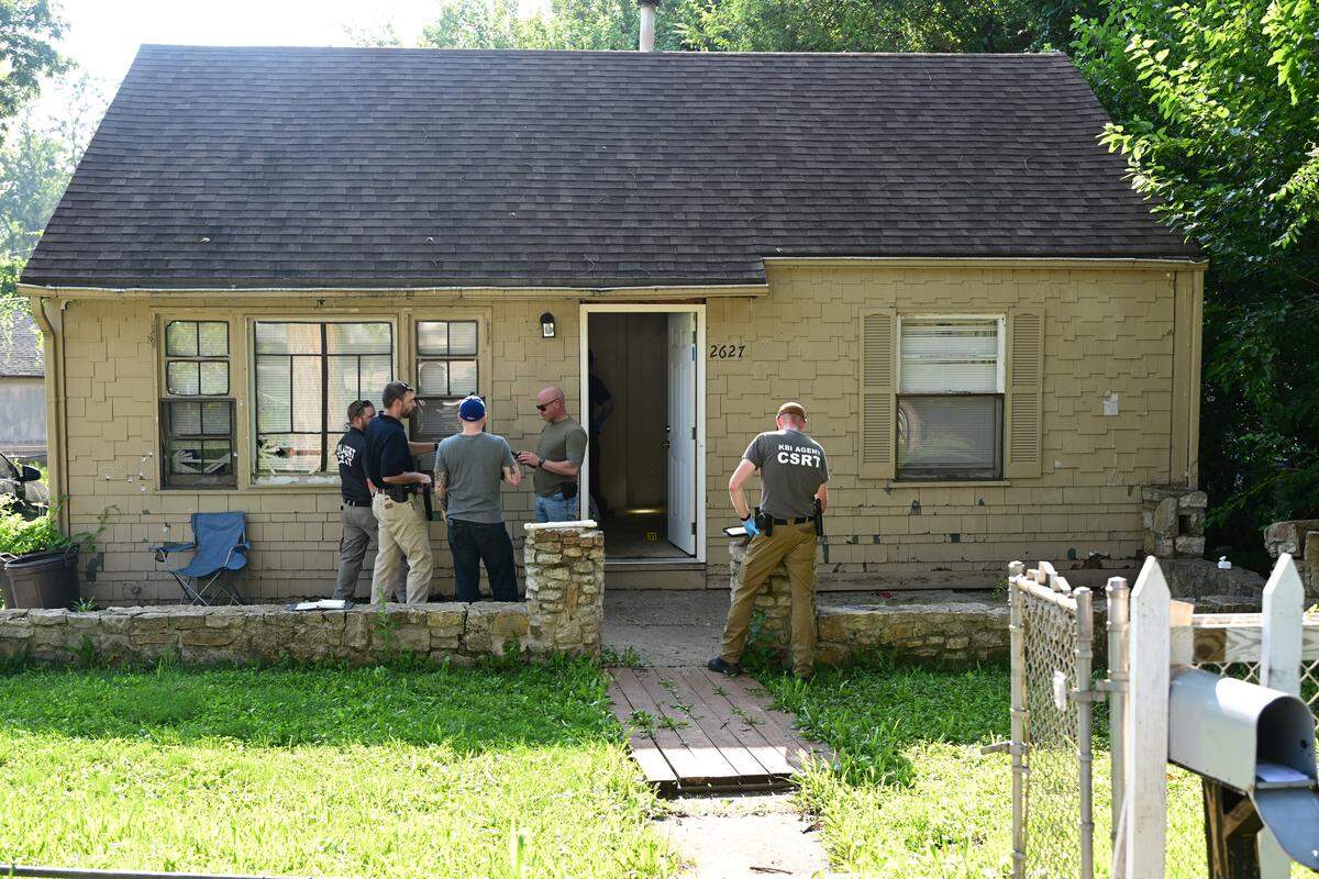 KBI agents were on the scene in the 2600 block of S. 30th Street in Kansas City, Kansas, on Sunday, July 27, 2025, investigating the scene where Wyandotte County Sheriff's deputy Elijah Ming was shot Saturday while responding to a call.