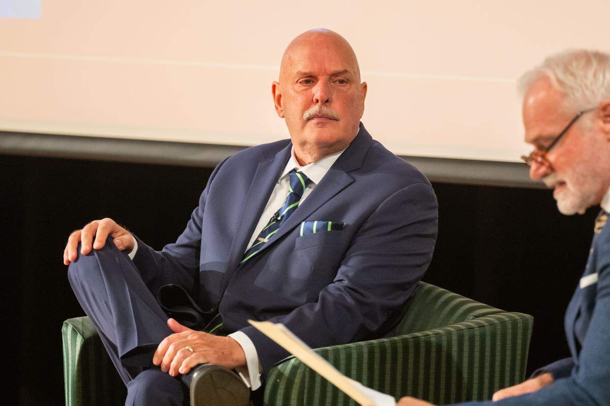 Craig Buckley ,a candidate for KCFD Chief, listens to a question during a public forum at the Truman Forum Auditorium at the Kansas City Public Library, on Thursday, December 4, 2025. Candidates answered questions separately about how they would approach the position.