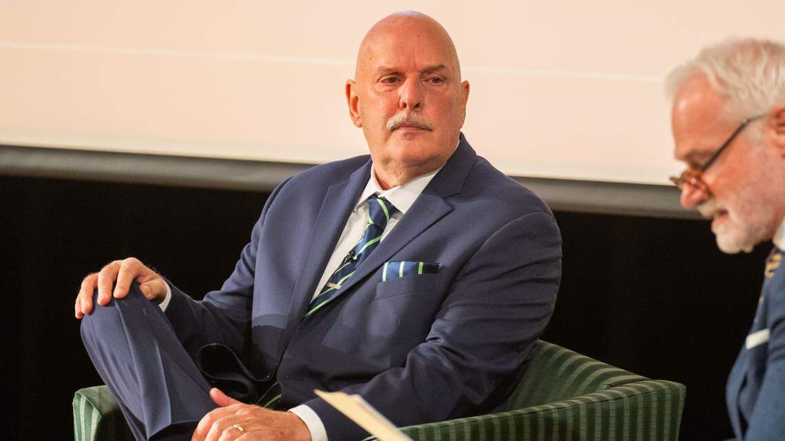 Craig Buckley ,a candidate for KCFD Chief, listens to a question during a public forum at the Truman Forum Auditorium at the Kansas City Public Library, on Thursday, December 4, 2025. Candidates answered questions separately about how they would approach the position.