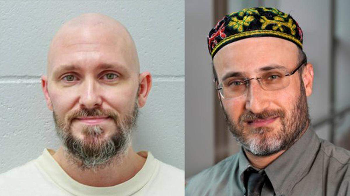 Former prison chaplain Michael Zoosman, right, asks the state to have mercy on the condemned man.