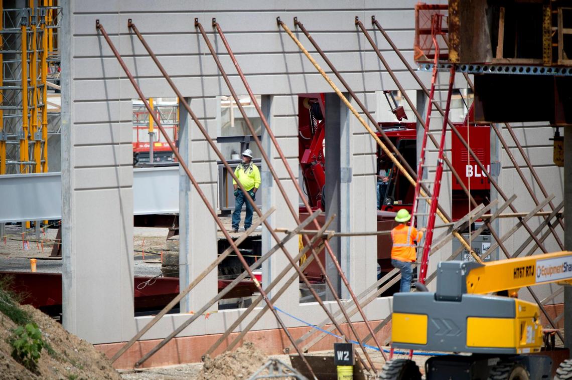 Construction of the new KCI single terminal continued Aug. 5, 2020, at the site of the former Terminal A, which was demolished one year ago. Braced walls are standing at the site of the new terminal, which is expected to open in 2023.