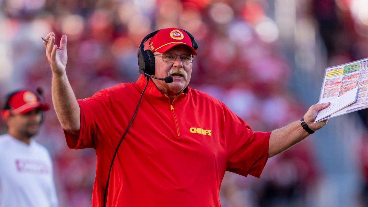 Kansas City Chiefs head coach Andy Reid argues with the referee during the fourth quarter against the San Francisco 49ers at Levi’s Stadium.