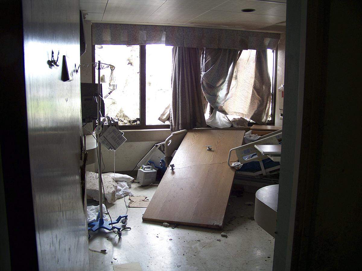 Patient rooms in St. John’s Regional Medical Center in Joplin were in shambles after the tornado ravaged the hospital.