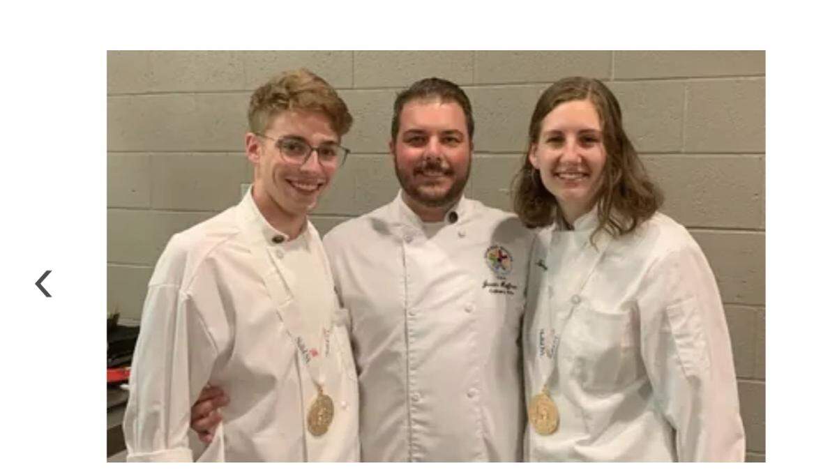Shawnee Mission instructor Justin Hoffman (center) taught two winners of the SkillsUSA culinary national competition: Reis Miller (left) and Nora Engelken.