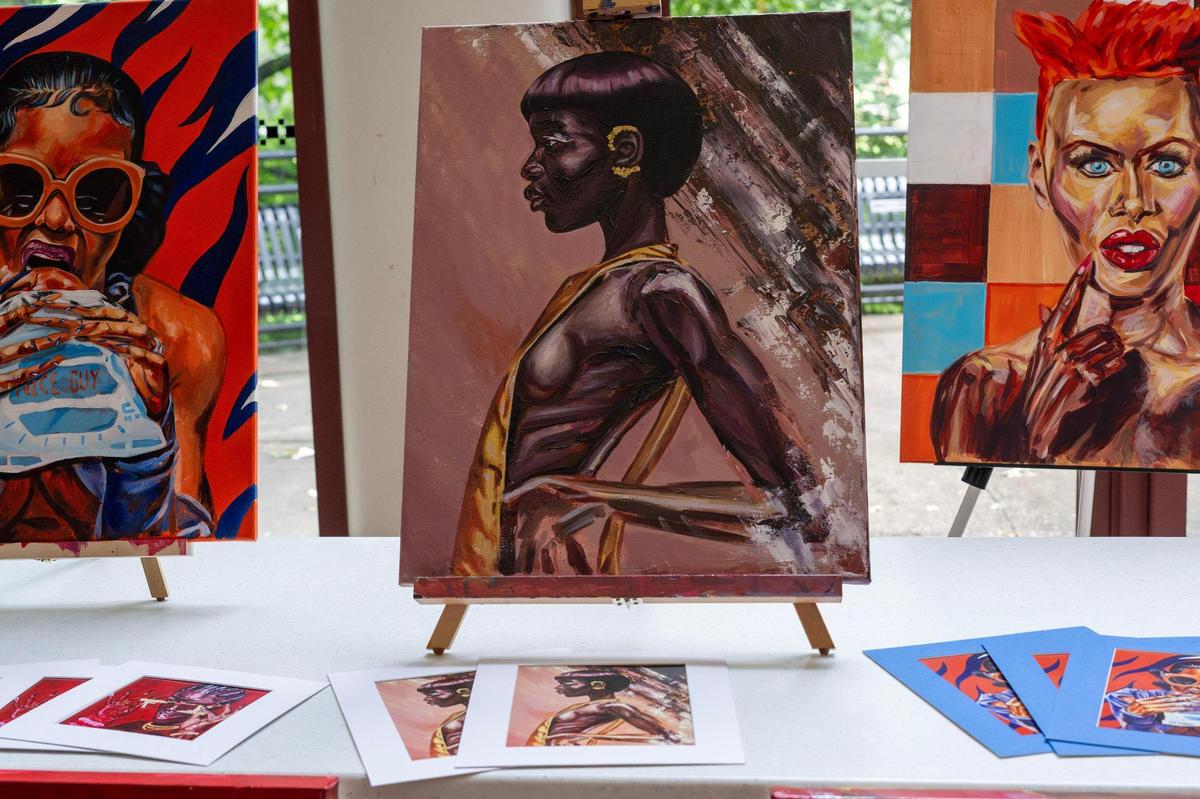 Art by Isaiah Russell is on display at the Bruce R. Watkins Cultural Center during KC Hip-Hop Week on Thursday, June 5, 2025, in Kansas City.