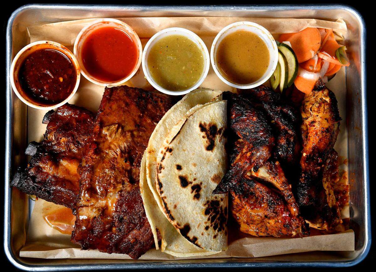 Ribs and chicken from Poio Mexican BBQ in Kansas City, Kansas.