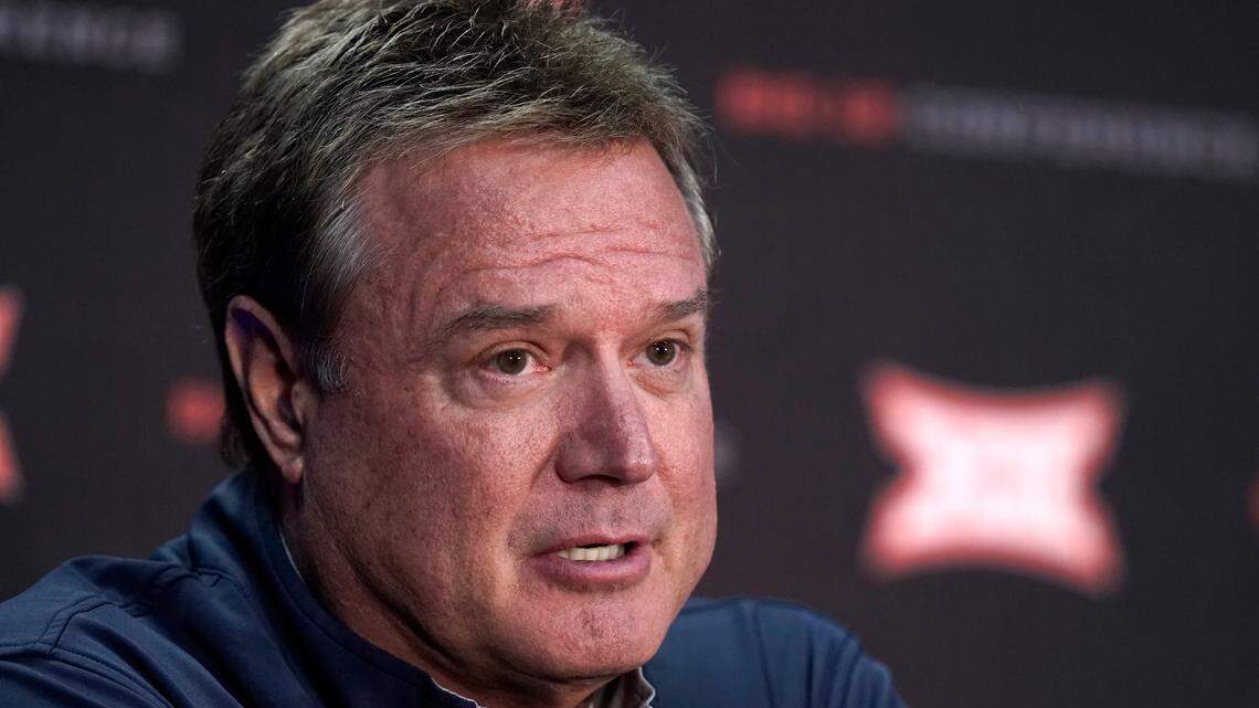 Kansas coach Bill Self speaks to the media during Big 12 NCAA college basketball media day Wednesday, Oct. 20, 2021, in Kansas City, Mo. (AP Photo/Charlie Riedel)