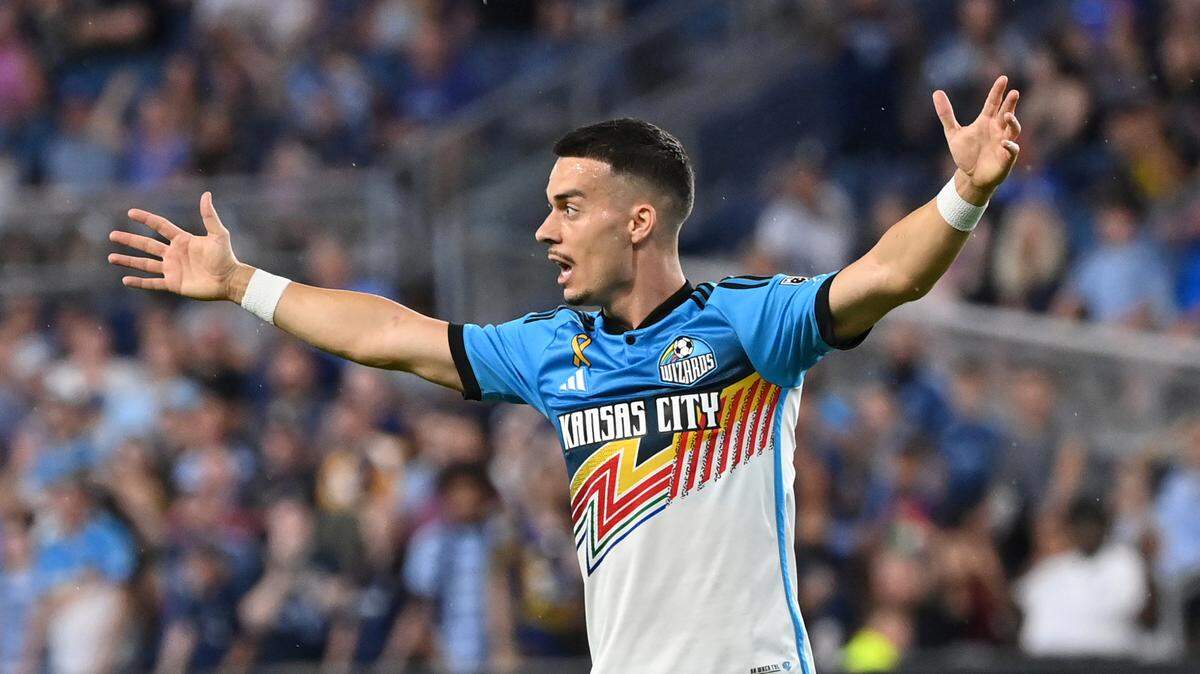 Sporting Kansas City midfielder Erik Thommy (26) reacts after a play in the first half against Minnesota United at Children’s Mercy Park on Sept. 21, 2024.