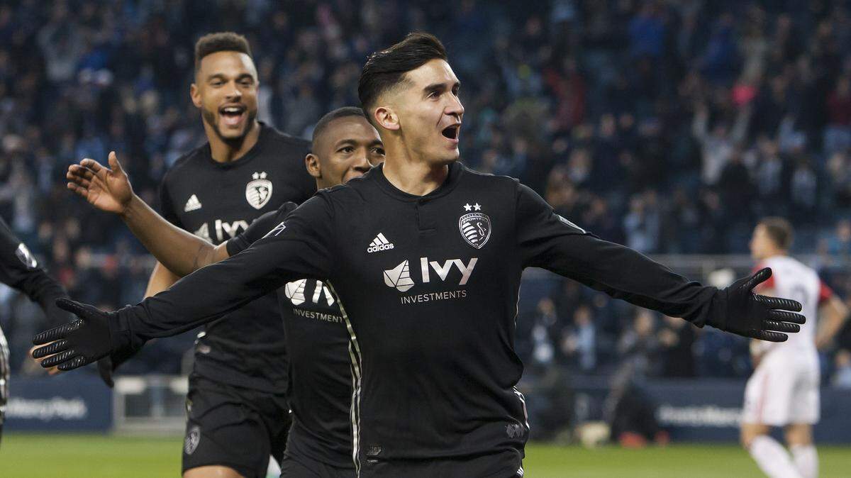 Sporting Kansas City midfielder Felipe Gutierrez celebrates after scoring the opening (and only) goal during a home match against DC United last month.