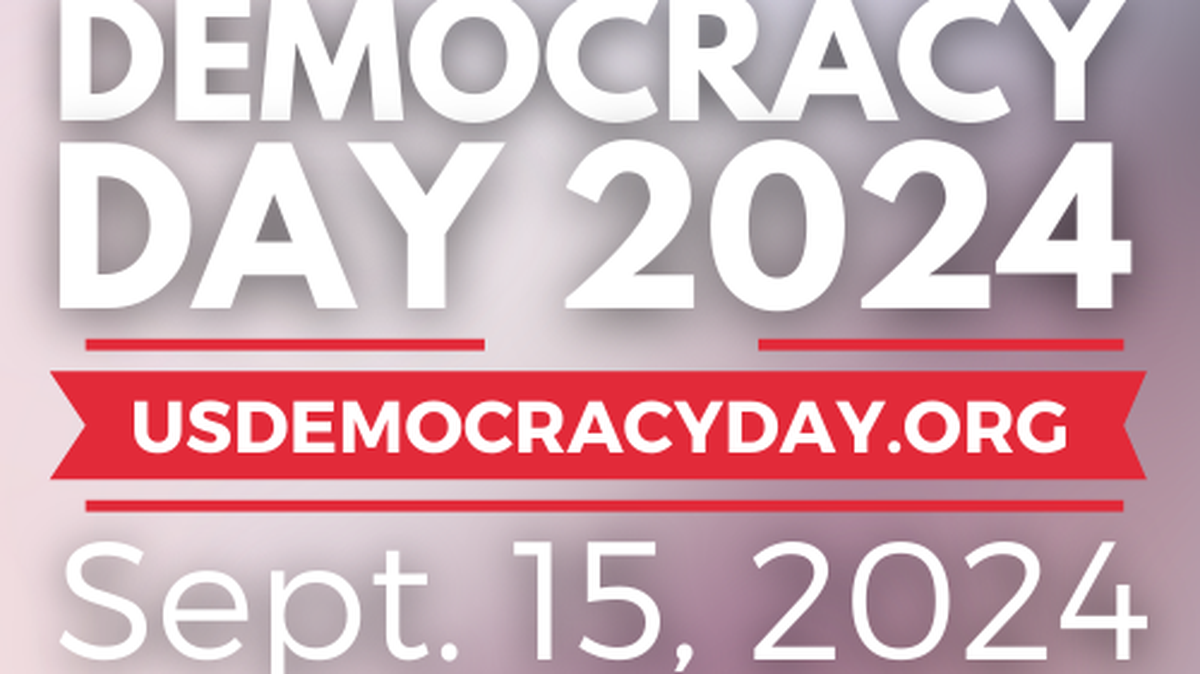 Democracy Day 2024 logo. Logo provided by Center for Cooperative Media. Generative AI was involved in the creation of this illustration.