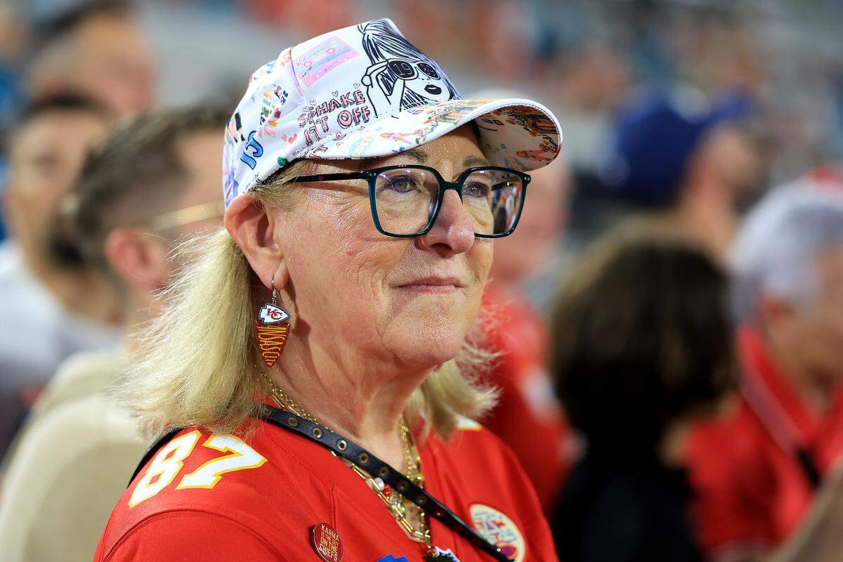 Donna Kelce looks on before the game between the Jacksonville Jaguars and the Kansas City Chiefs at EverBank Stadium on October 6, 2025 in Jacksonville.