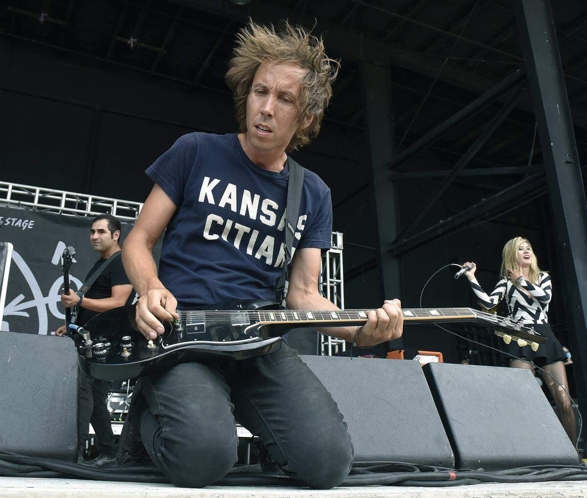 Beautiful Bodies' Thomas Becker plays on stage during Thursday's Warped Tour concert series on July 30, 2015 at the Cricket Wireless Amphitheater in Bonner Springs, Kan.