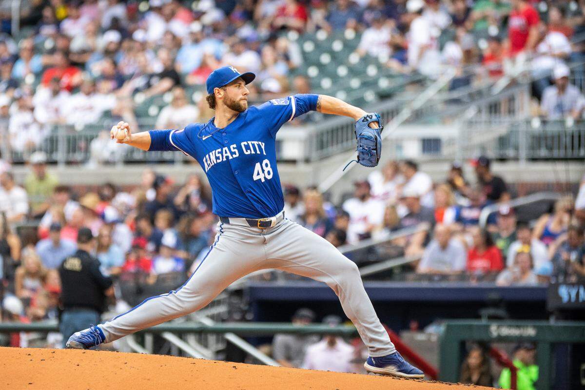 Kansas City Royals right-hander Alec Marsh pitches against the Atlanta Braves during Sunday’s regular season-ending game at Truist Park.