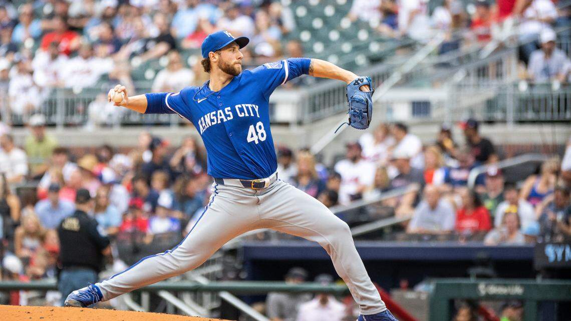 Kansas City Royals right-hander Alec Marsh pitches against the Atlanta Braves during a 2024 regular-season game at Truist Park.