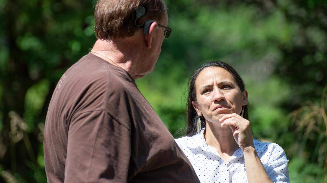 Democratic Rep. Sharice Davids tours a local farm in Paola, Kansas, where she talked with Miami County residents on Wednesday, July, 6 2022.